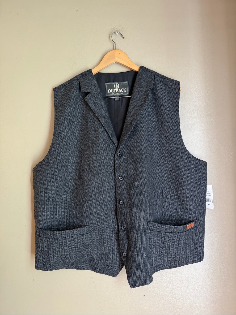 Outback Trading Co Jessie Vest Men's XXL Grey Herringbone Wool Blend Whiskey Nwt